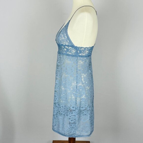 Vtg Y2K Victorias Secret Lace Babydoll Mini Slip Dress XS Blue Fairy Coquette - Picture 5 of 7